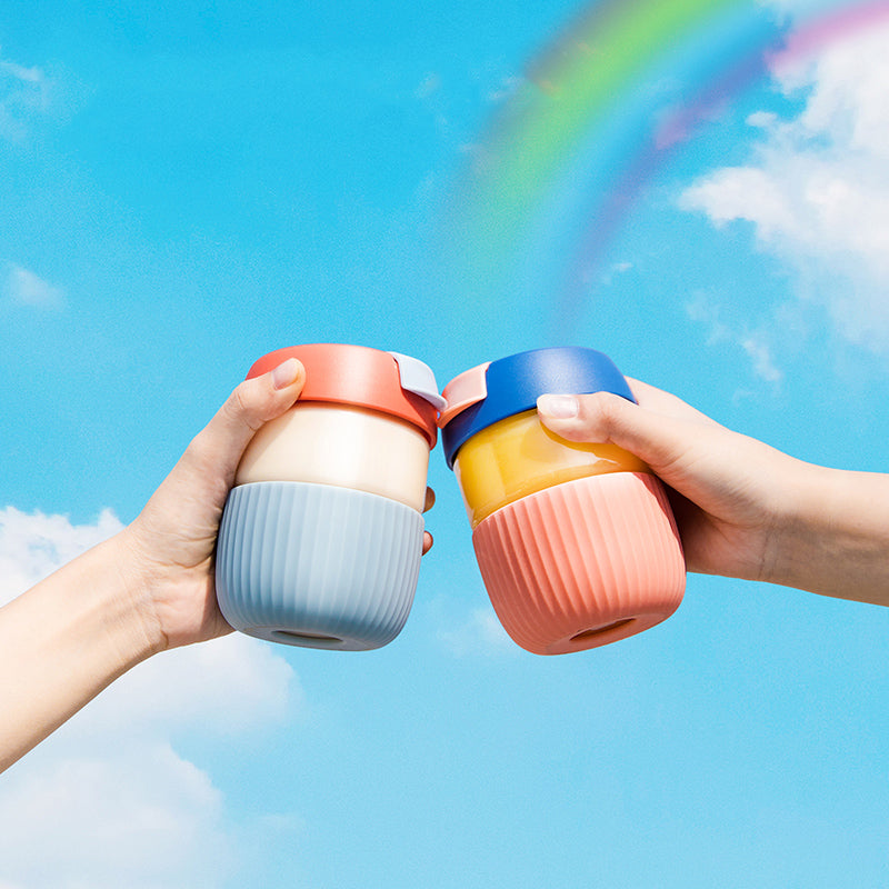 XIAOMI - KKF Mini Rainbow Cup Portable Juice Glass Cup Student Cute Glass Simple Style 360Ml Mug With Cover Water Bottle