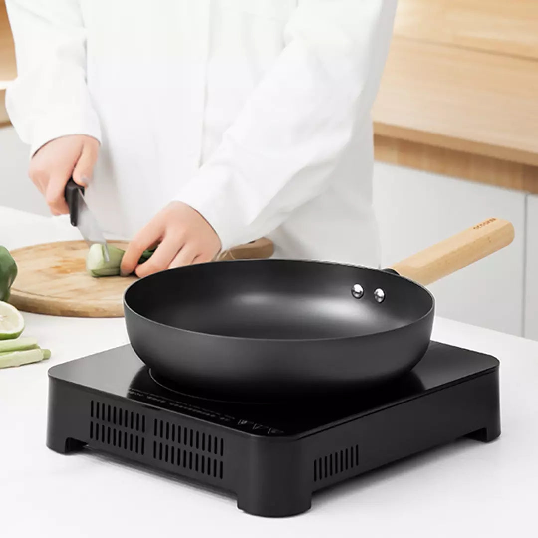 XIAOMI - Qcooker non-stick Smokeless pan uncoated real stainless cast iron frying pan flat-bottom raw iron pot gas